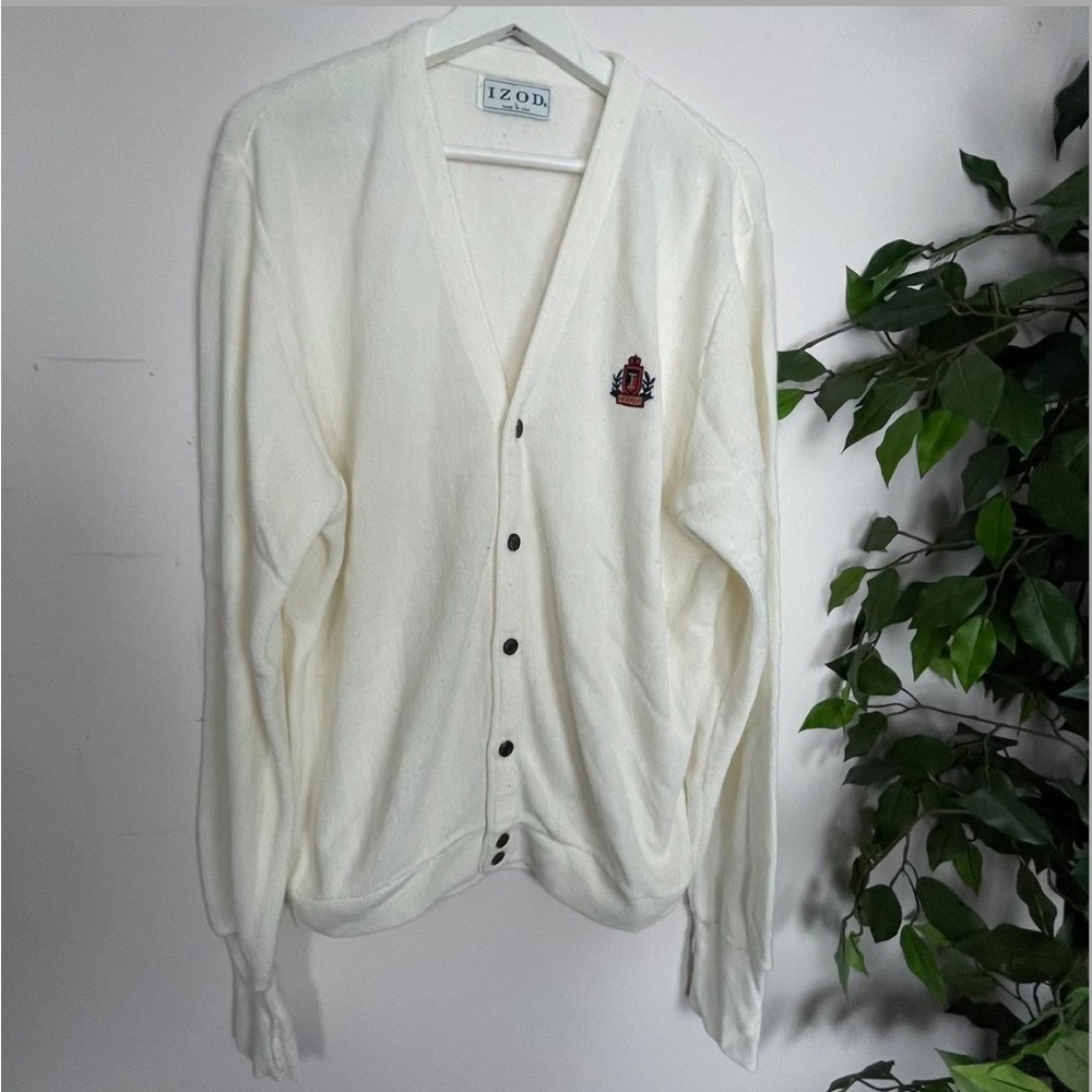 🍦VINTAGE IZOD 80s cream off white cardigan sweater made in USA L 🍦